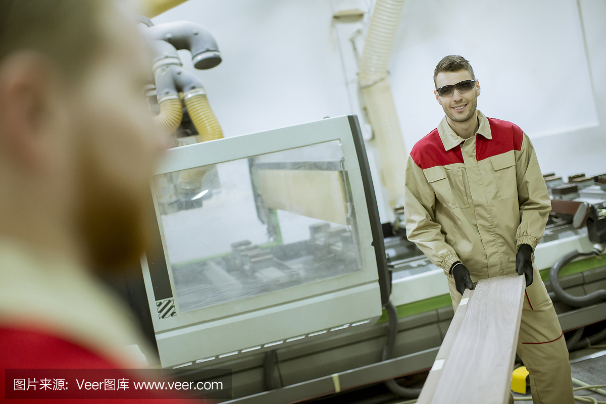兩個年輕人在家具廠工作